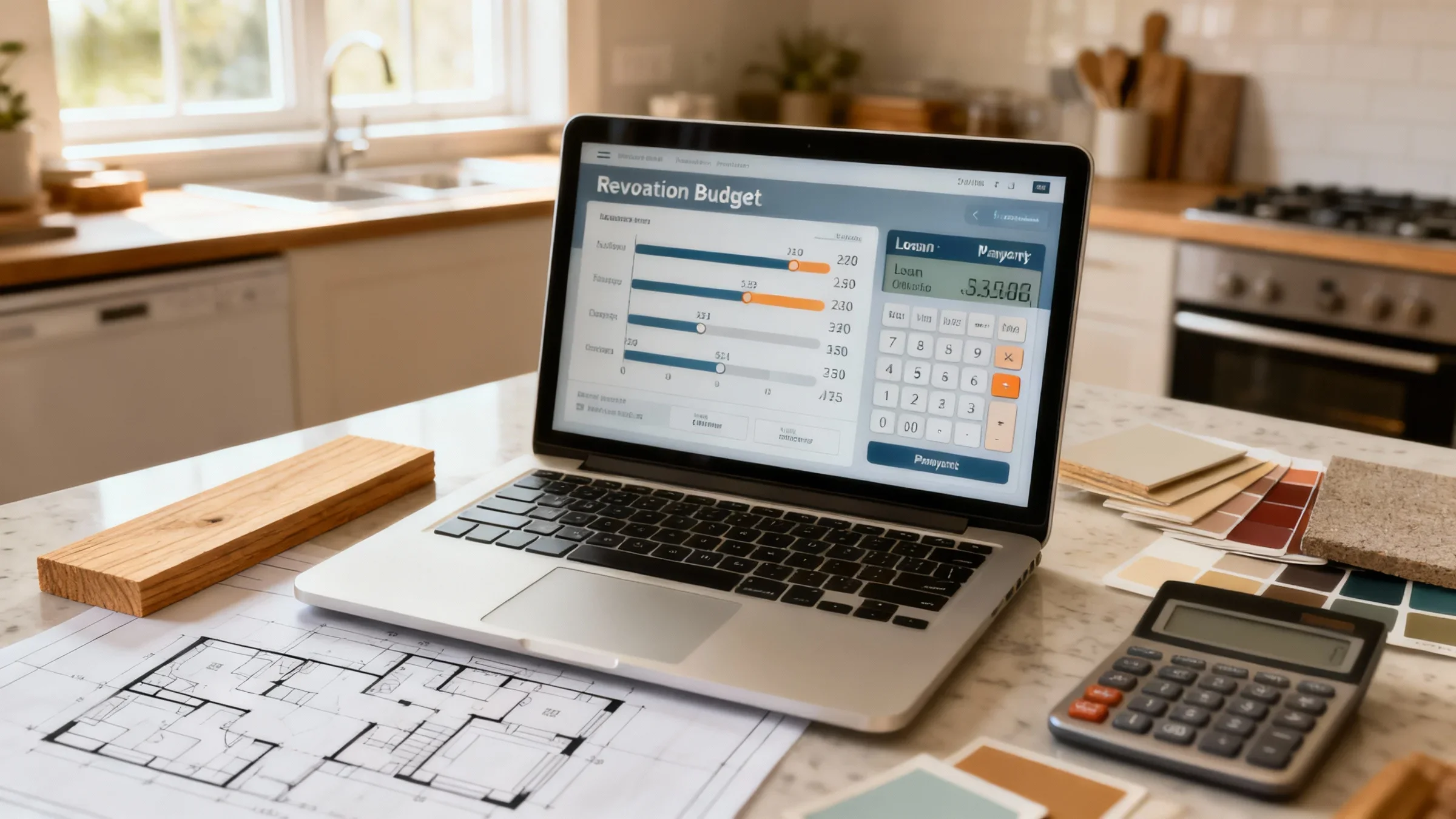 Calculator, house model, and loan documents